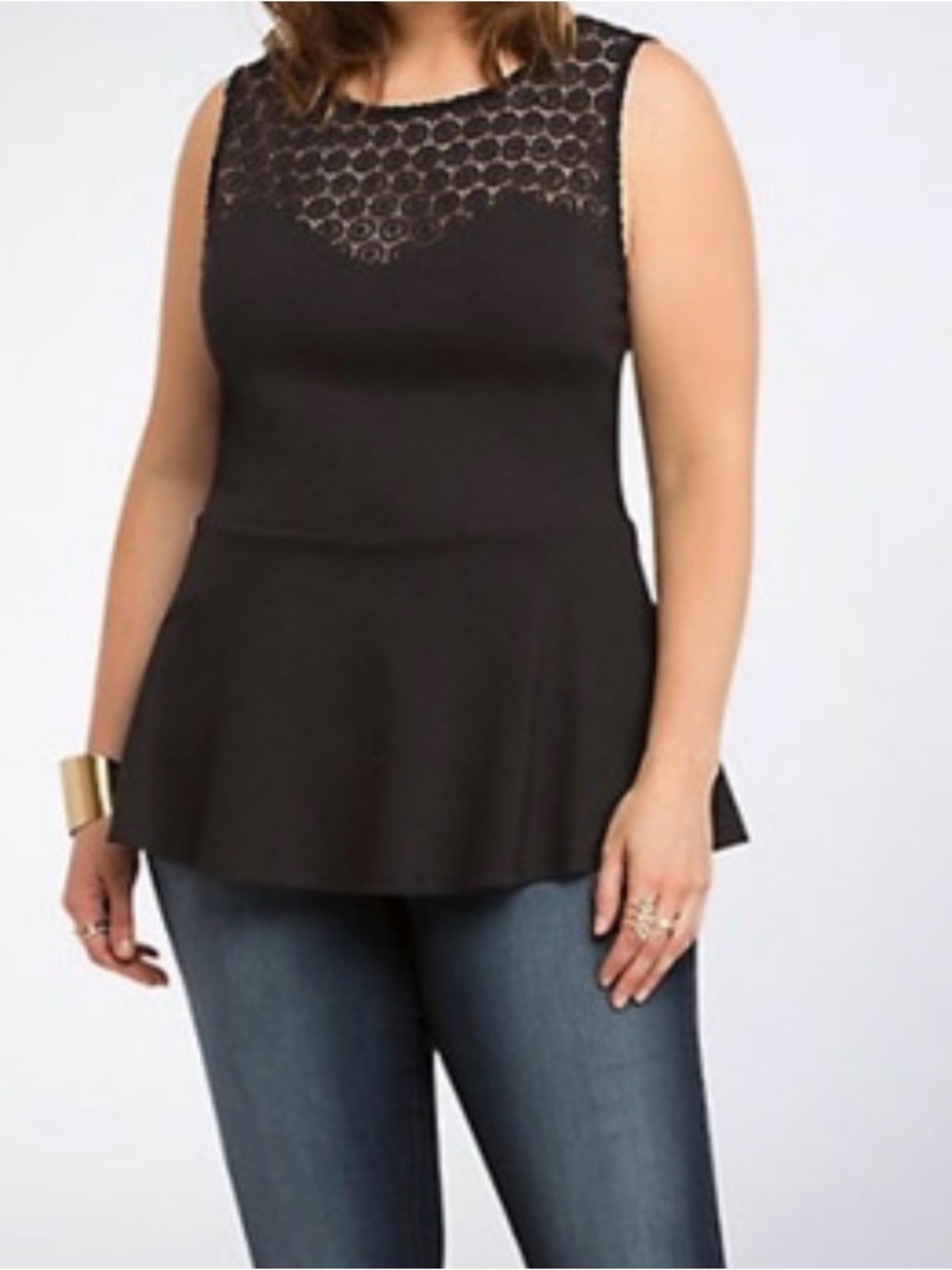 torrid Black Lace Yoke Peplum Tank